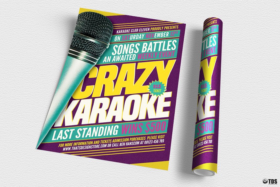 老式卡拉OK飙歌派对宣传PSD模板V7 Karaoke Flyer PSD V7插图(2)
