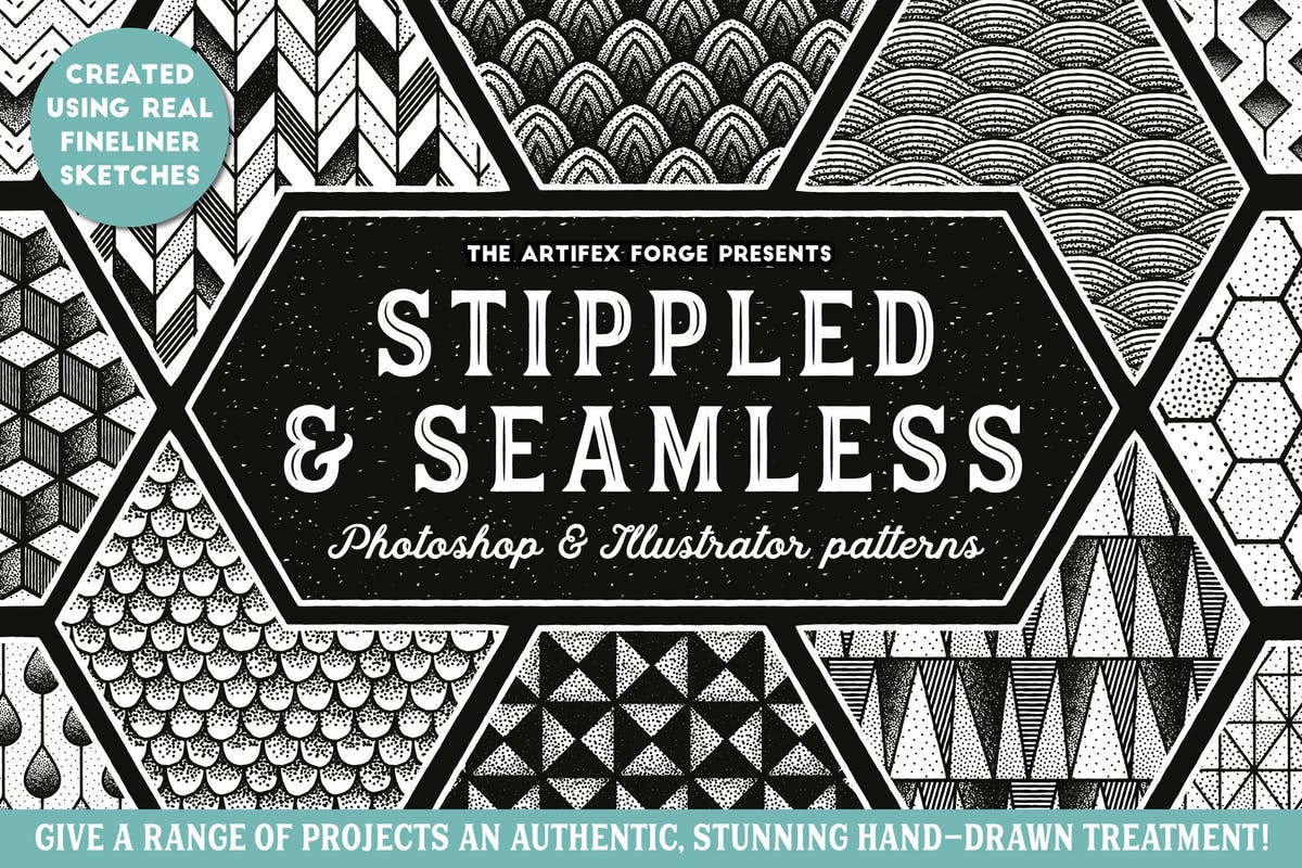 精致点画手绘图案纹理 Stippled & Seamless – Patterns插图