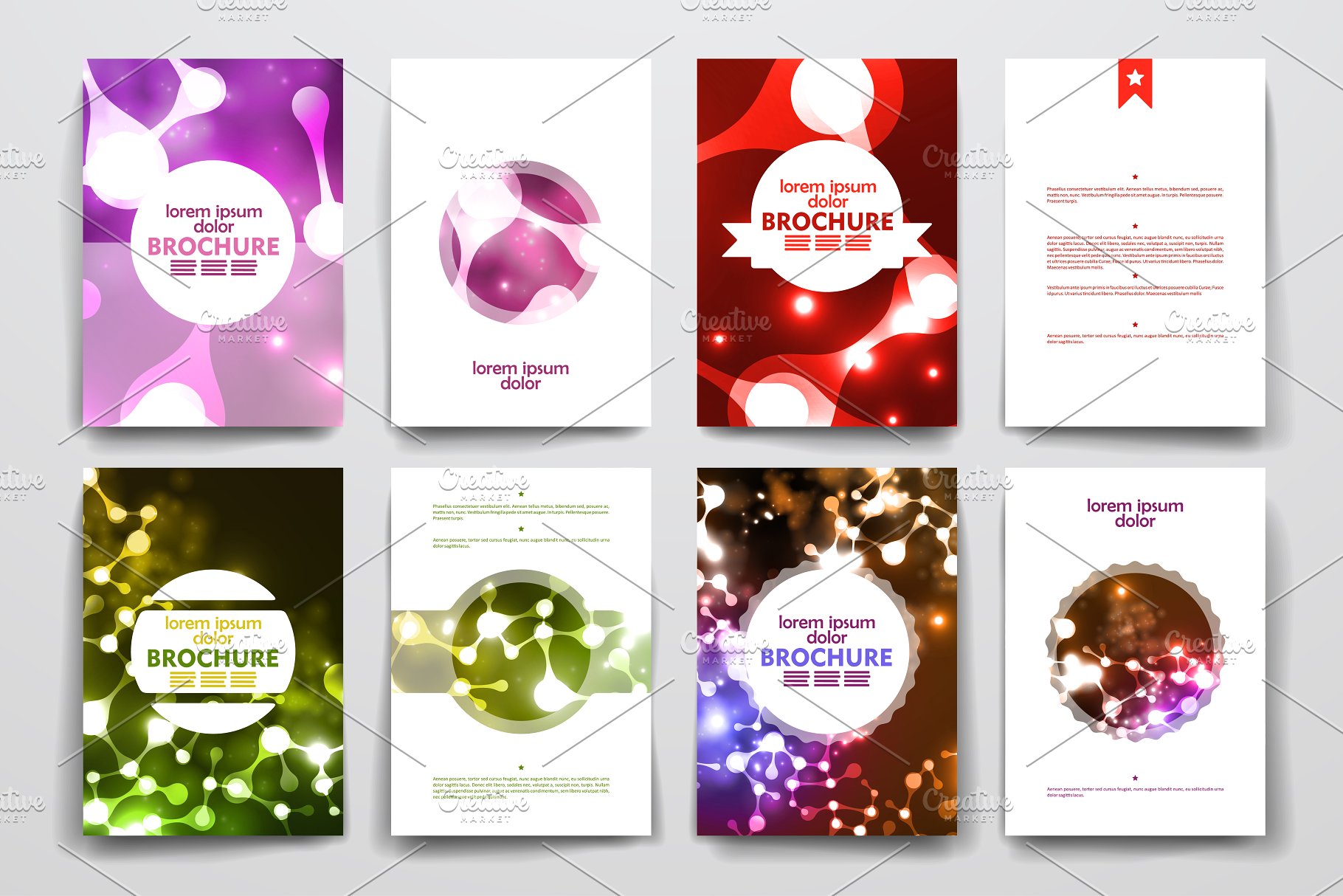 一组炫目霓虹灯图形小册子模板 Big Set of Neon Structure Brochures插图(4)