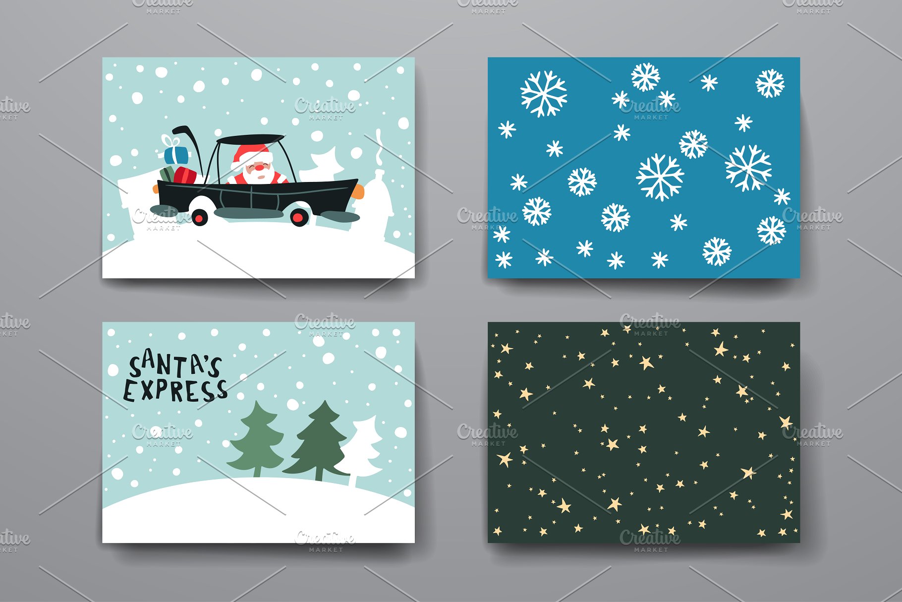圣诞节风格的贺卡&横幅模板 Set of Cards in Christmas style插图(6)