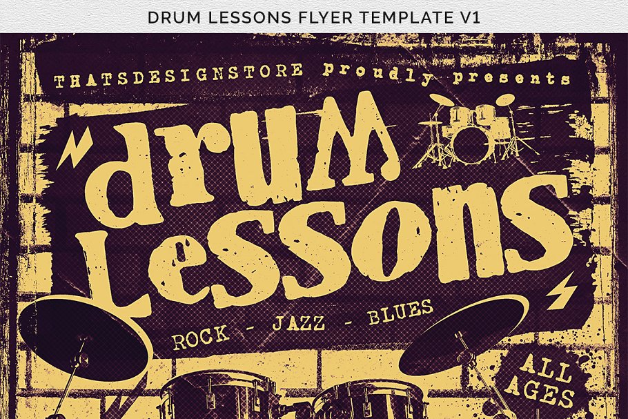 架子鼓演奏乐队表演宣传PSD模板V1 Drum Lessons Flyer PSD V1插图(8)