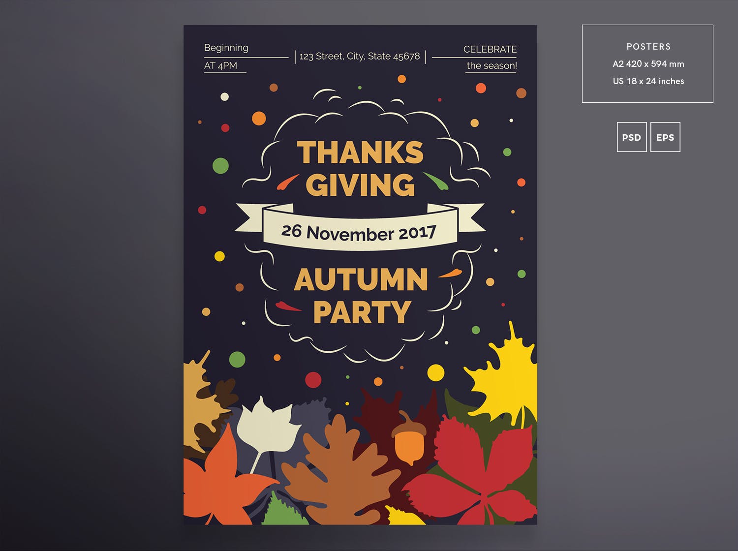 感恩节活动派对传单&海报设计模板 Thanksgiving Party Flyer and Poster Template插图(3)