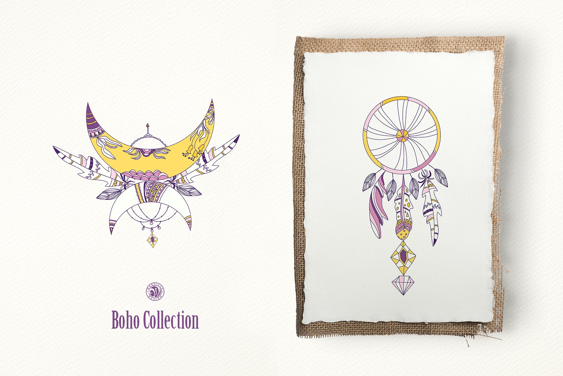 紫色波西米亚风系列水彩插画 Purple Boho Collection插图(2)