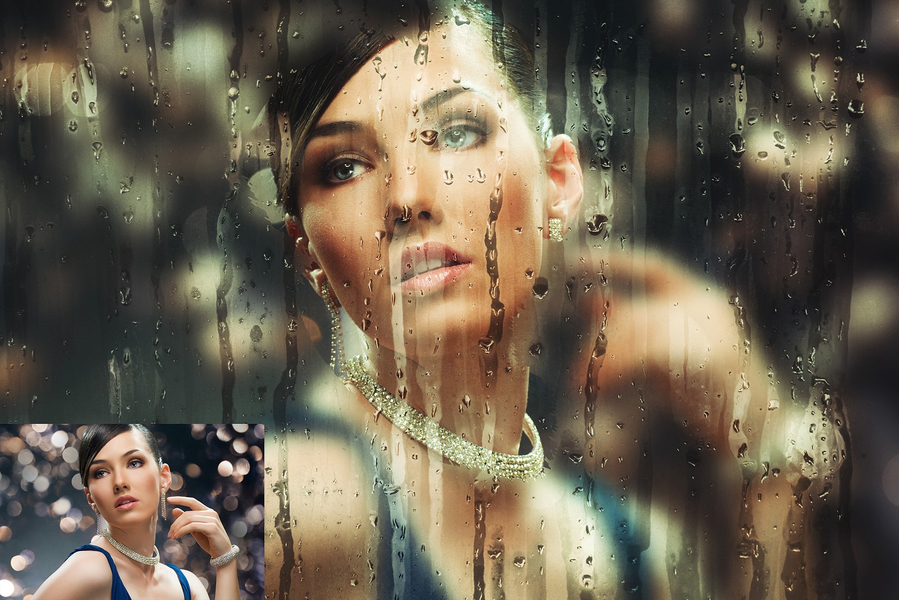 雨天玻璃流水模糊效果PS动作 Rainy Day Photoshop Actions插图(2)