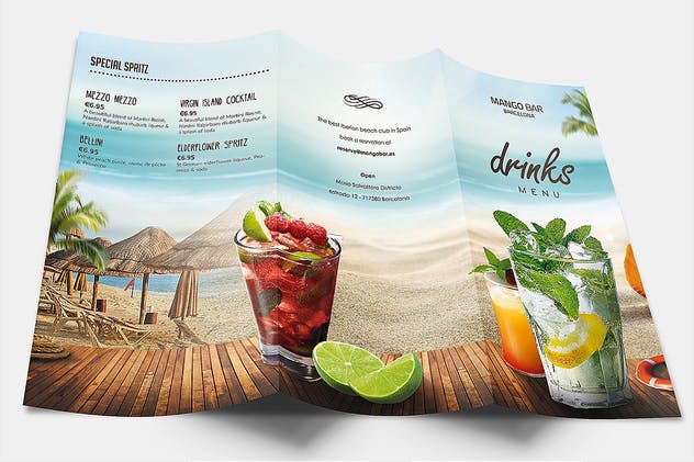 夏季饮品海滩餐厅菜单PSD模板 Summer Drinks Menu插图(1)