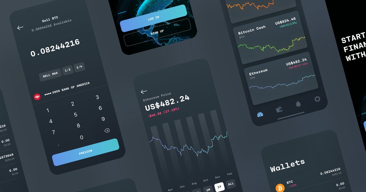 比特币虚拟货币交易平台APP应用UI设计套件 Fintech UI Kit | Dashboard | Analytics | Trading插图