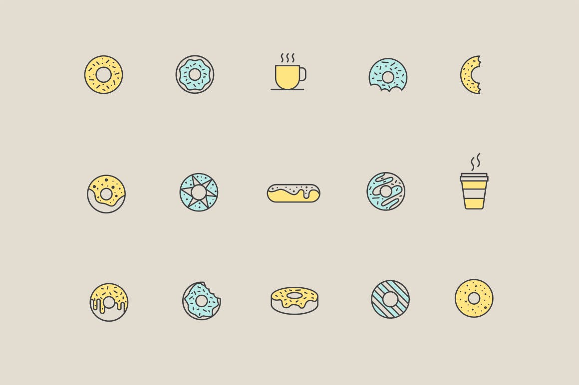 15枚甜甜圈矢量图标 15 Doughtnut Icons插图(1)
