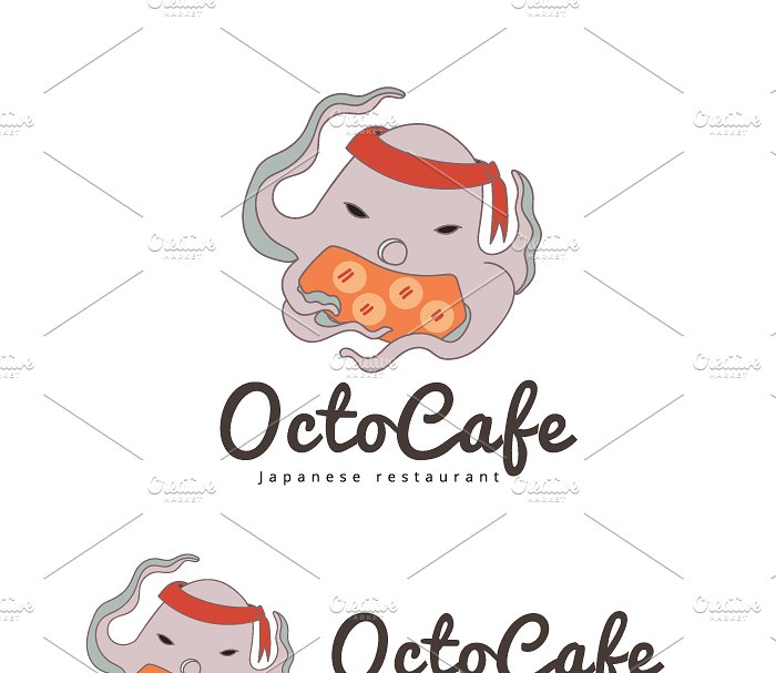 手绘可爱风格咖啡厅品牌Logo设计模板 Octopus Cafe插图(1)