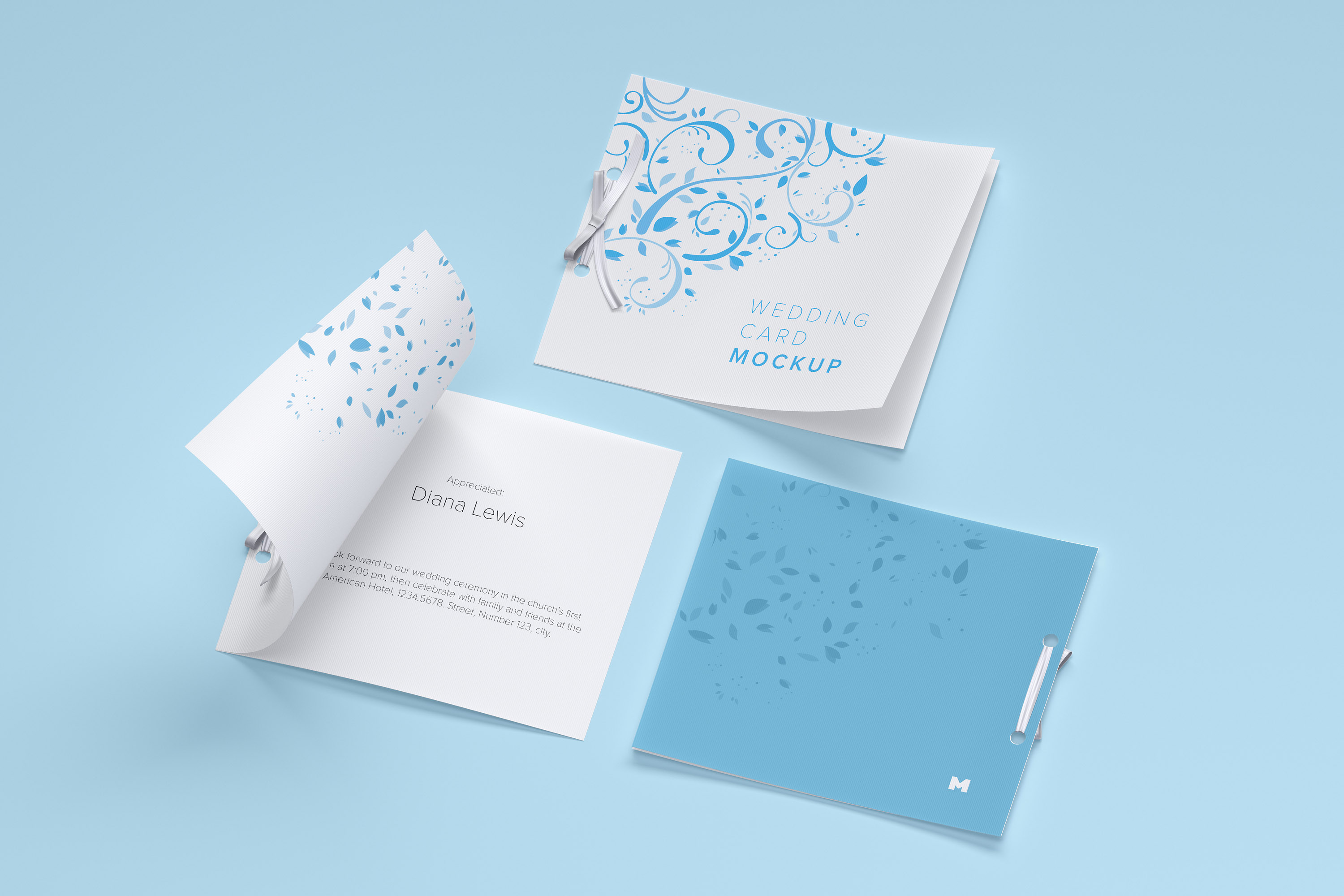 婚礼邀请函封面&内页设计样机模板 Wedding Card Mockup, Covers and Inner Pages插图(3)