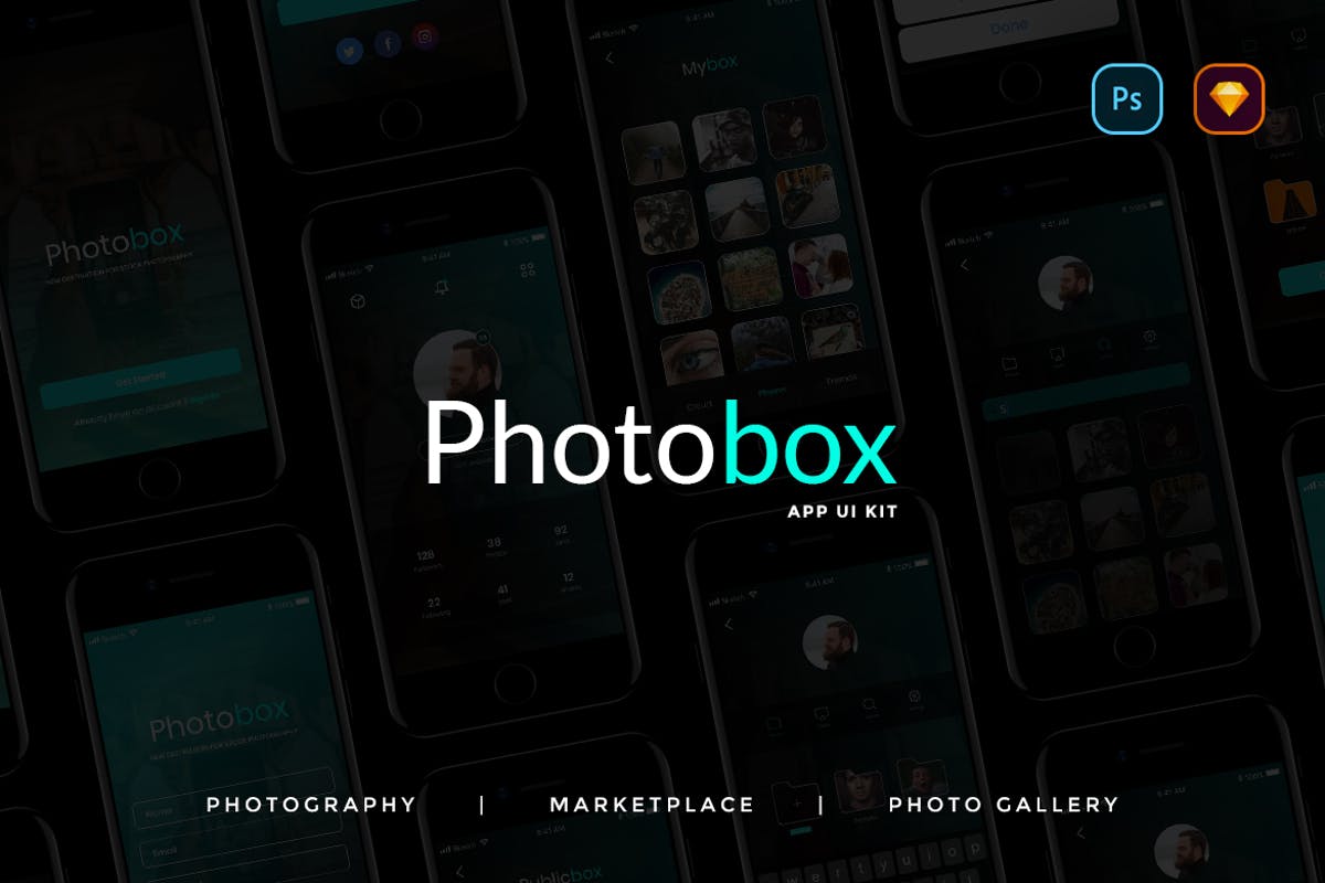 电子相册摄影师社交手机APP界面UI模板 Photobox Photography App UI KIT插图