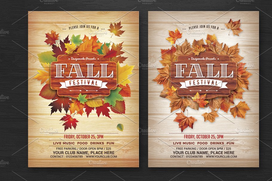 秋天丰收季节活动传单模板 Fall Autumn Festival Flyer插图(2)