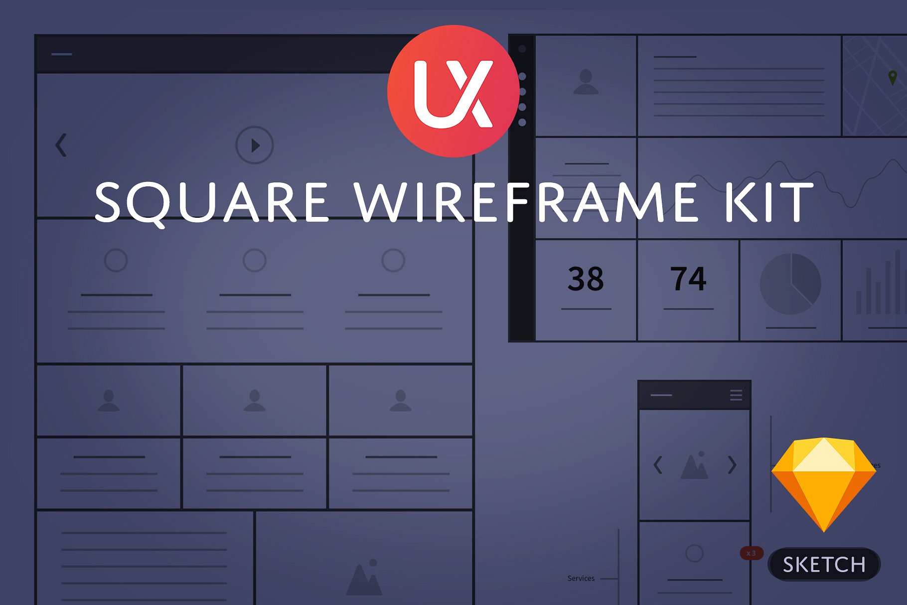 简约Web网站设计线框图套装 for Sketch Square Wireframe Kit插图