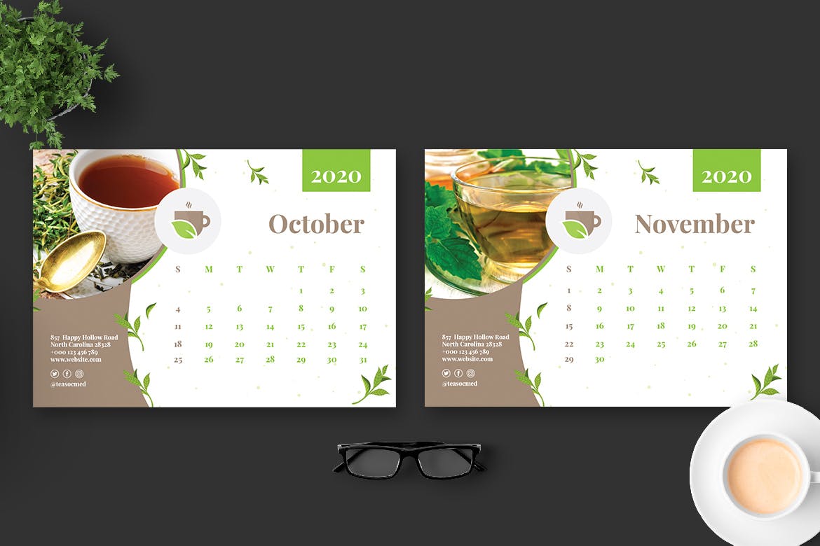 茶文化茶叶品牌定制2020年活页台历表设计模板 2020 Tea Herbal Green Calendar Pro插图(6)