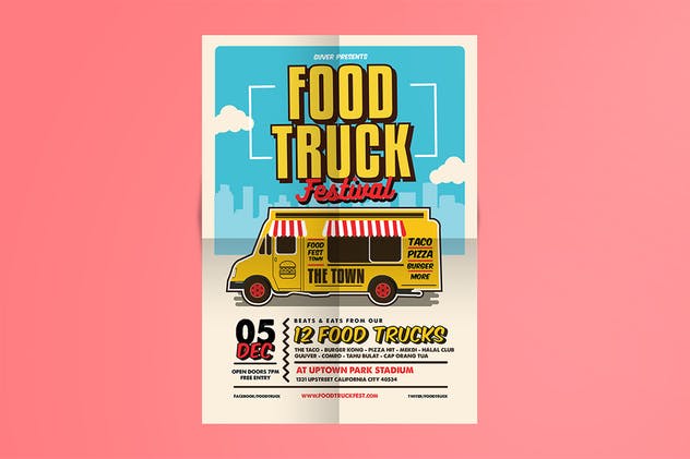 食品快餐车POP海报/菜单模板 Pop Art Food Truck Flyer/Menu插图(2)