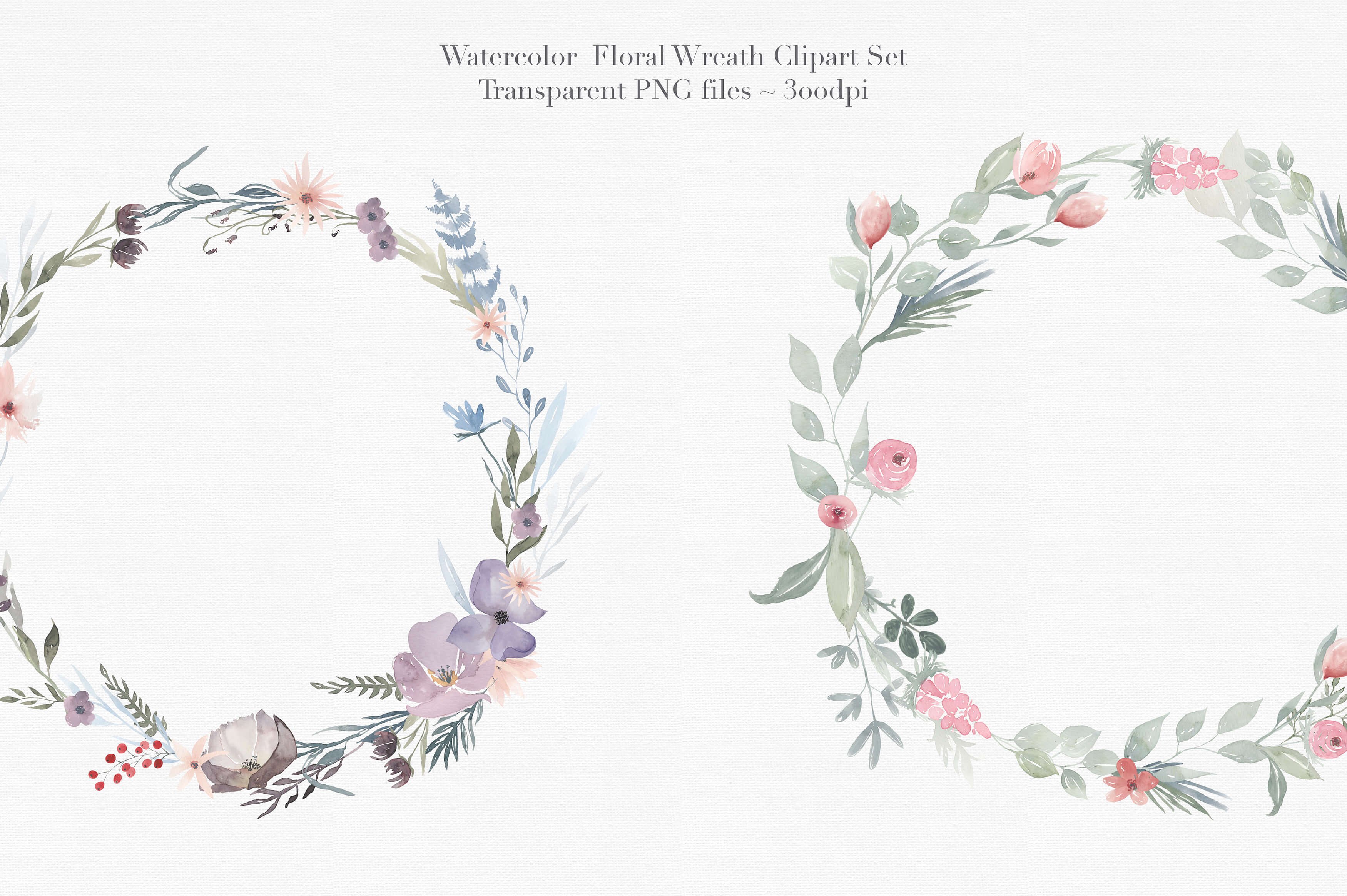 独特的手绘花卉花环剪贴画合集 Vol.3 Watercolor Floral Wreaths Vol.3插图(1)