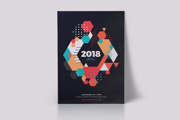 多彩几何图案新年主题海报设计模板 Happy New Year 2018 Party Flyer插图(8)