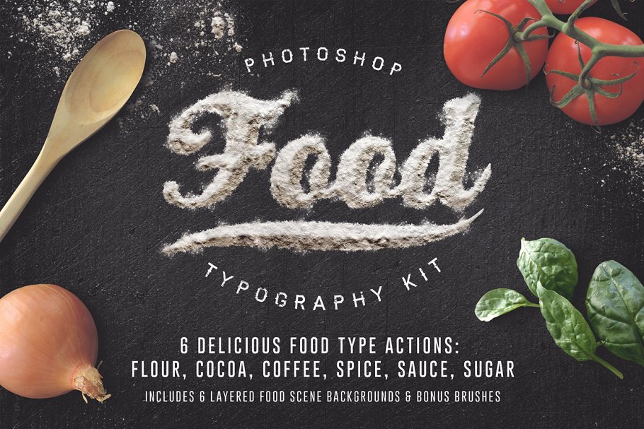 各种食材及食物配料文本特效PS动作 Food Typography PSD Actions插图