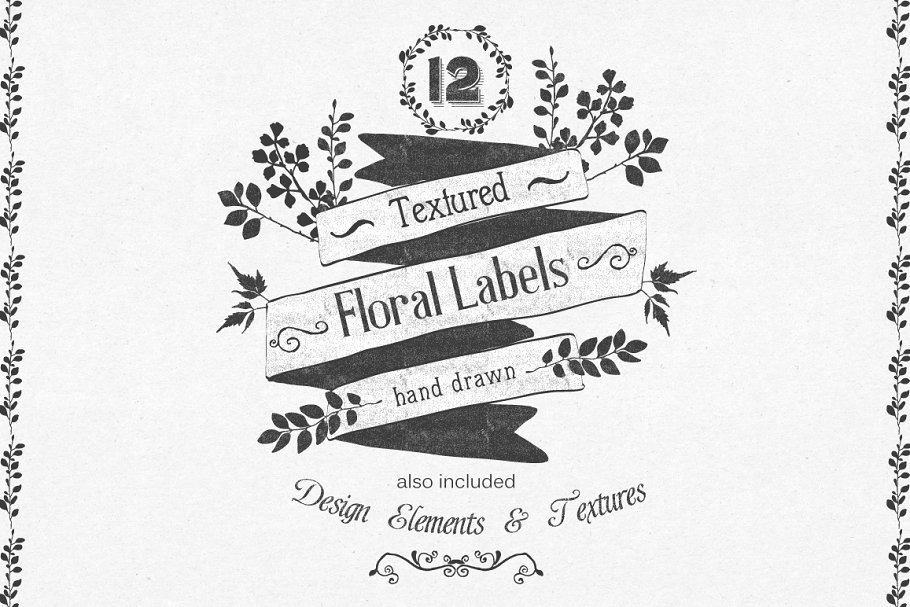 手绘花卉标签及设计元素 Hand Drawn floral labels and design插图