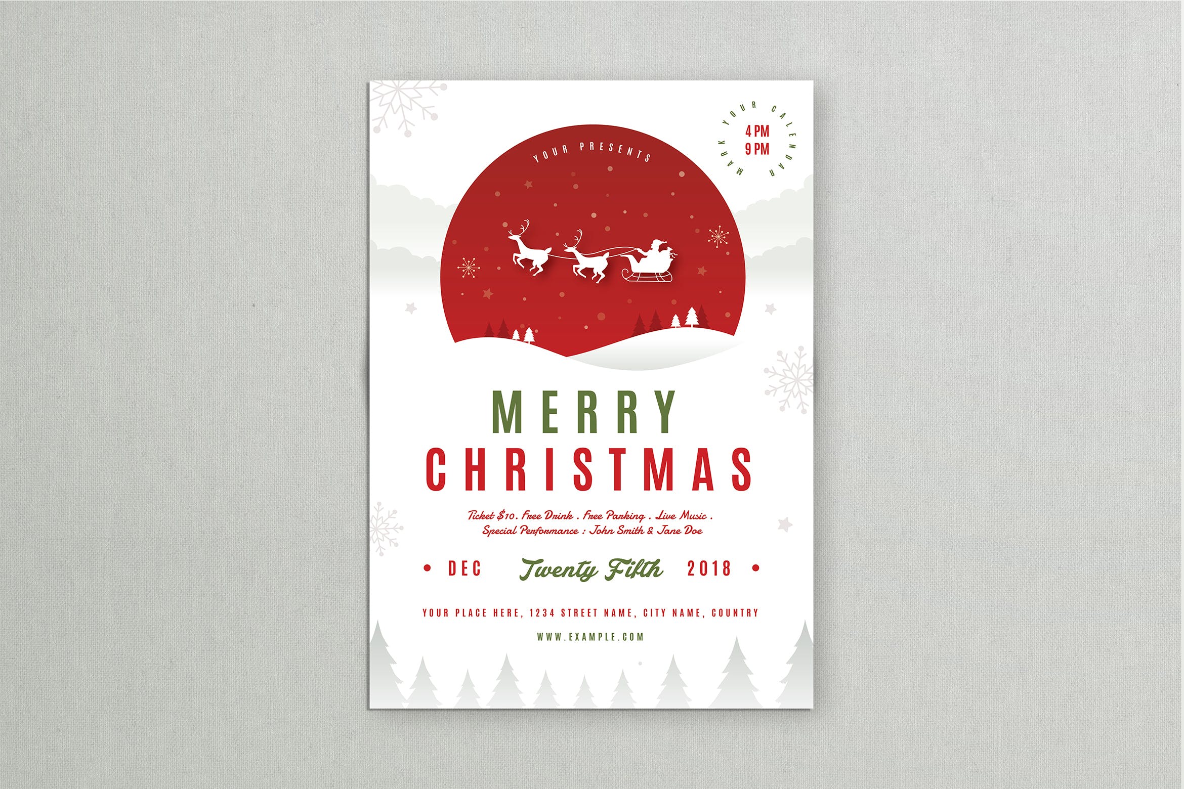 简约风格圣诞节庆祝活动海报传单模板 Christmas Party Flyer插图