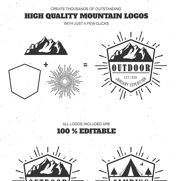 山脉户外复古Logo设计套装 Mountain Outdoor Vintage Logo Kit插图(2)