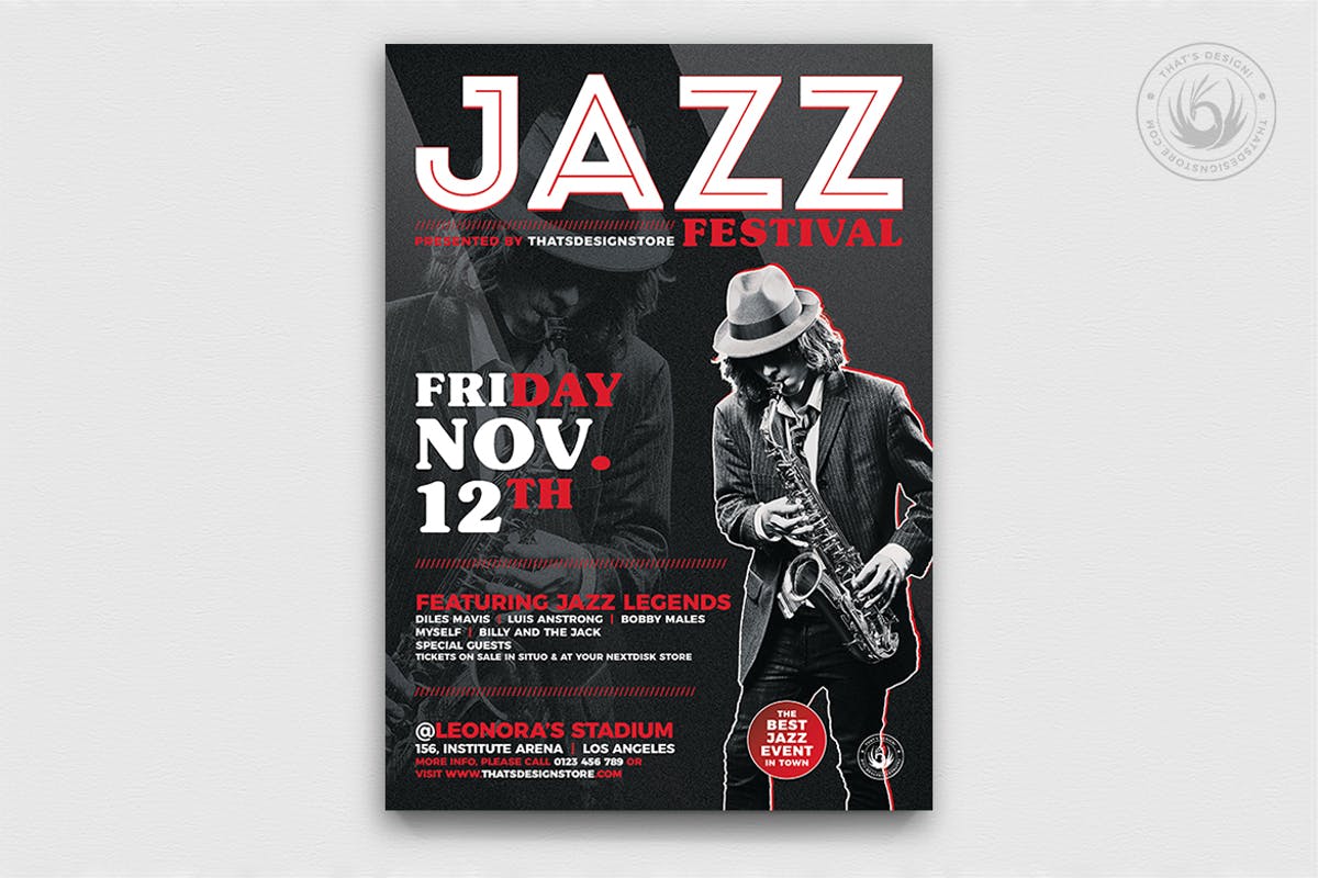 爵士音乐节传单海报设计模板V3 Jazz Festival Flyer Template V3插图