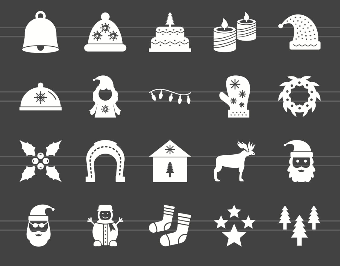 40枚圣诞节反转色矢量字体图标 40 Christmas Glyph Inverted Icons插图(2)