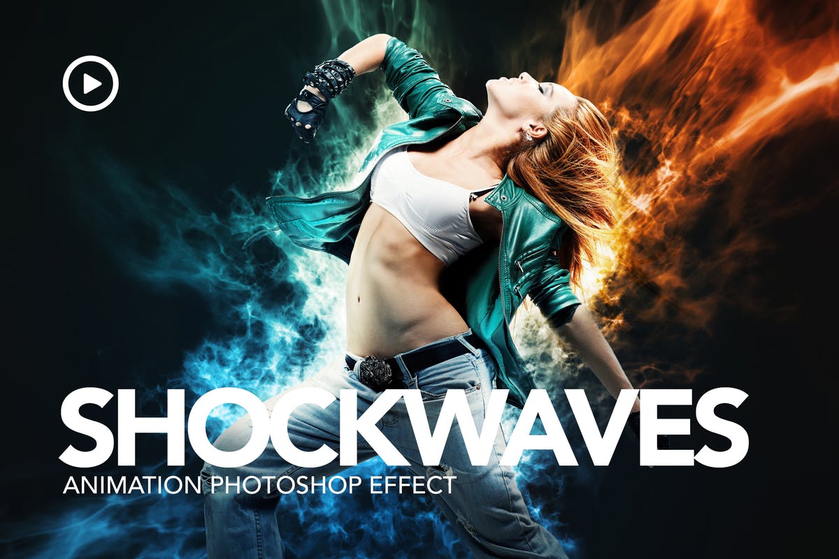 运动动感光线效果动画海报设计PS动作 Shockwaves Animation Photoshop Action插图