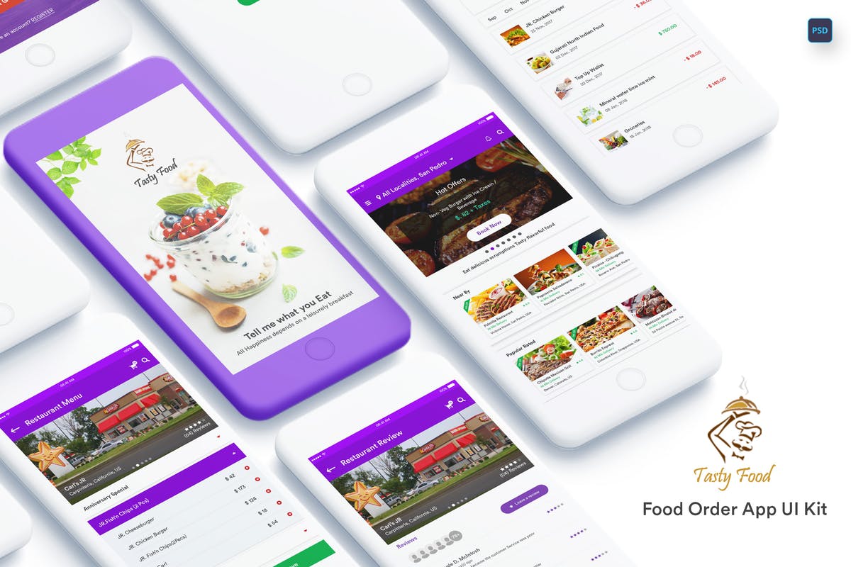 大众点评美团美食点餐手机APP应用UI套件 Tasty Food-Online Food Order Mobile App UI Kit插图
