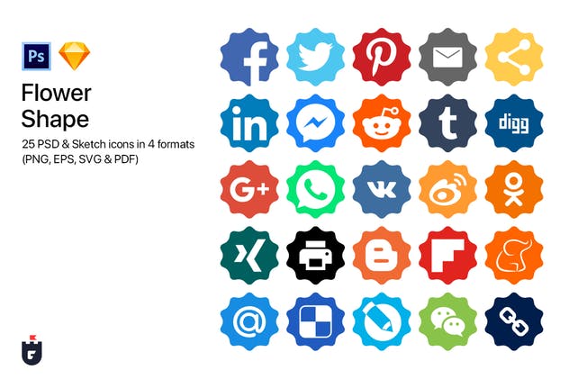 25枚主流社交媒体图标[6种设计风格] 25 Most Popular Social Media Icons in 6 shapes插图(5)