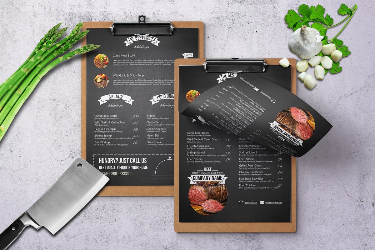 复古黑板报风格餐厅菜单设计PSD模板 Chef’s Restaurant Menu – A4 & US Letter插图