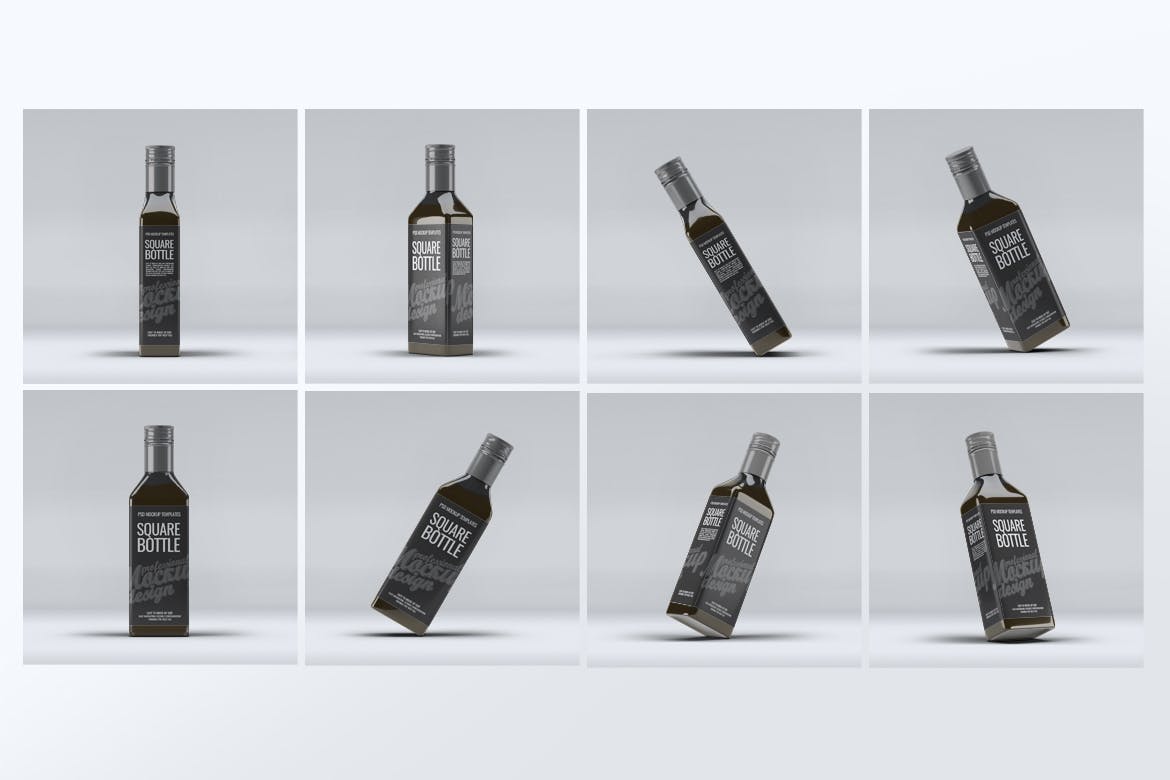 方形玻璃瓶设计样机模板 Square Glass Bottle Mock-Up插图(1)