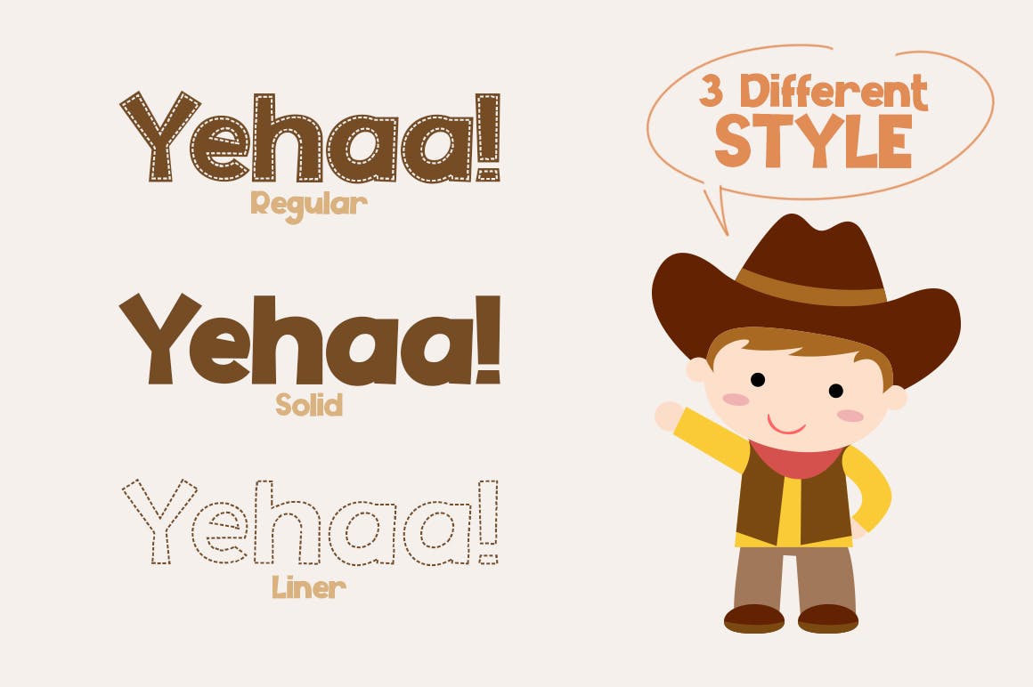 可爱缝线设计风格英文无衬线装饰字体 Yehaa!插图(4)