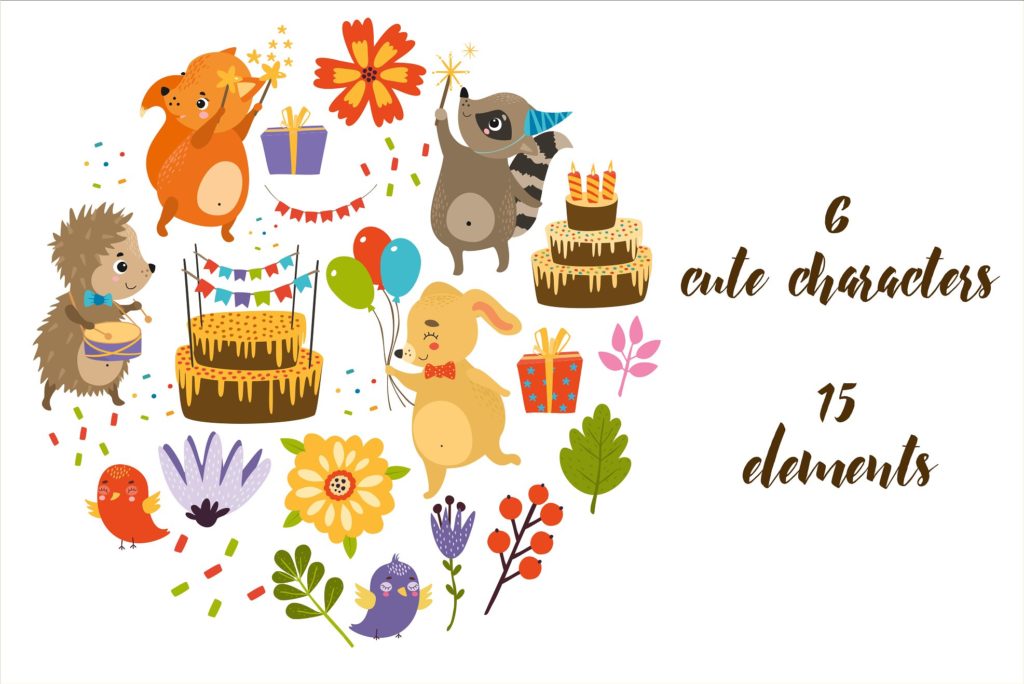 一组可爱动物生日主题背景素材下载[AI, EPS, JPG, PNG]插图(2)