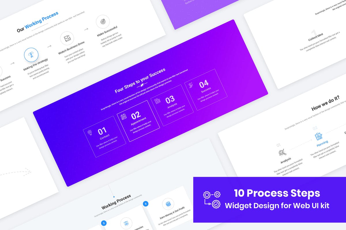 10个流程步骤网站小部件设计UI模板 10 Process Steps Widget Design for Web-UI Kit插图