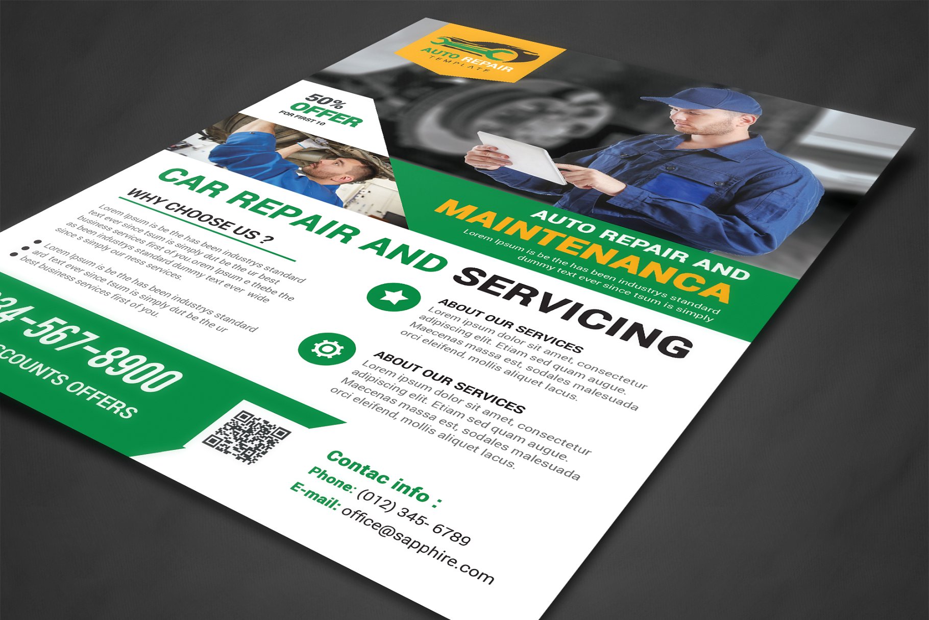 汽配维修服务宣传海报设计模板 Car Repair Service Flyer插图(1)