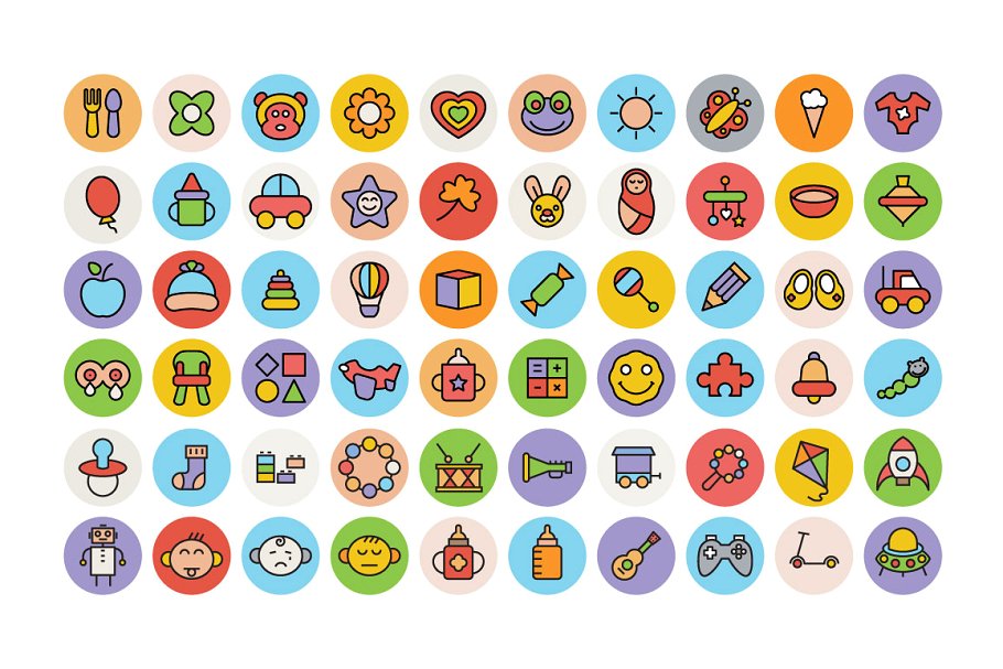 100+婴儿主题彩色矢量图标素材 100+ Baby Colored Vector Icons插图(1)