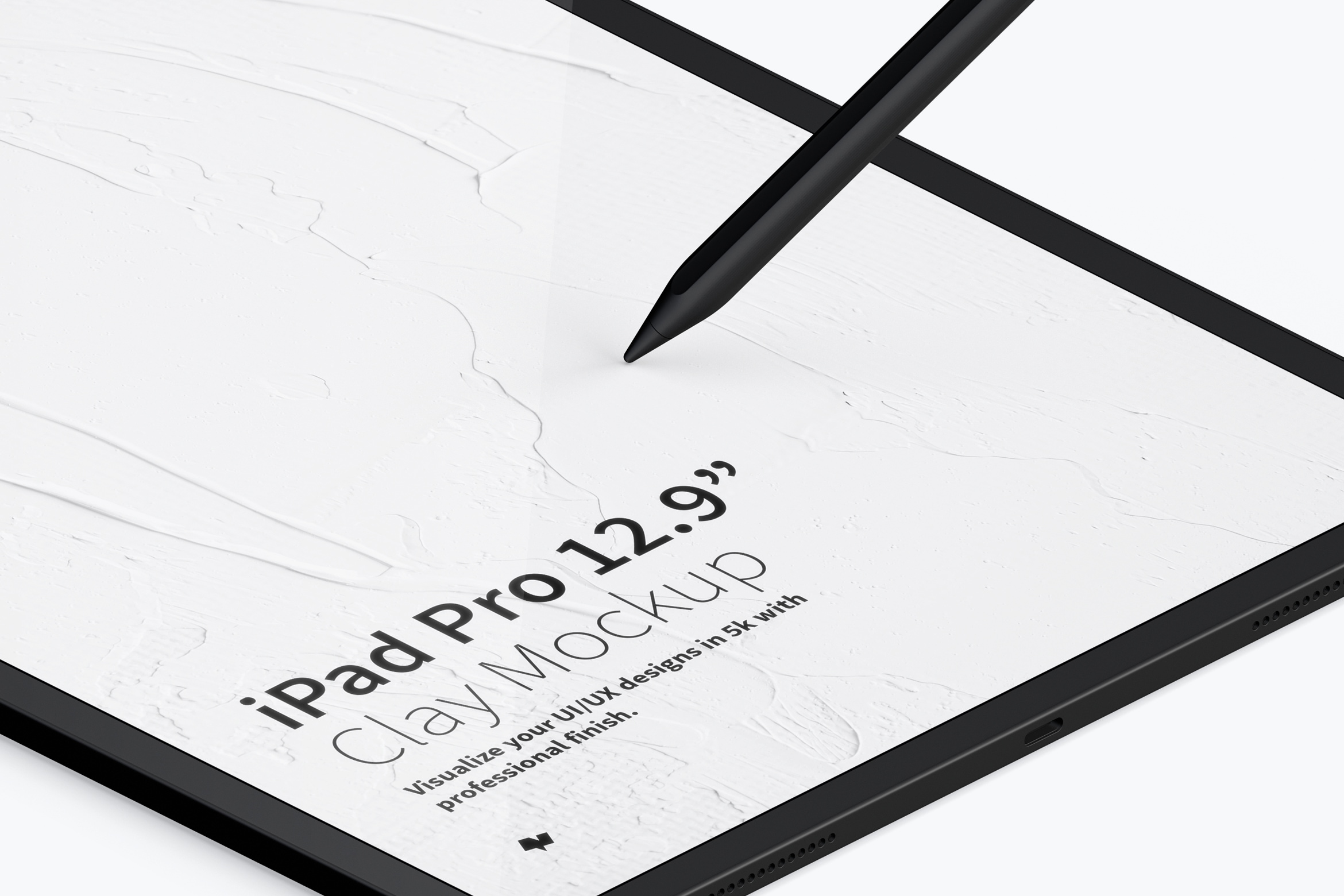 iPad Pro陶瓷黏土材质平板电脑UI界面设计等距左视图样机 Clay iPad Pro 12.9” Mockup, Isometric Left View插图(2)