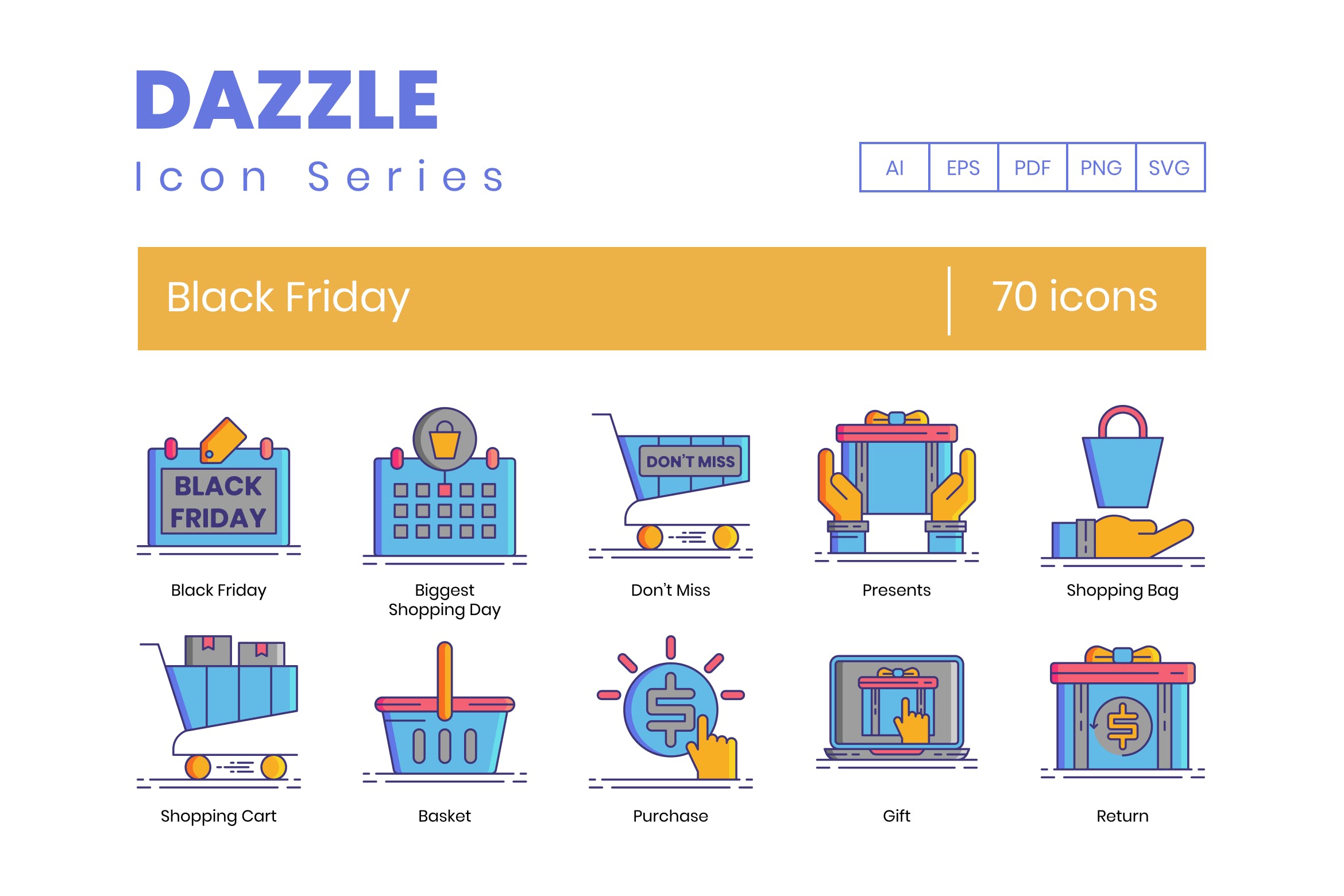 70枚黑色星期五购物主题矢量图标素材 70 Black Friday Icons | Dazzle Series插图