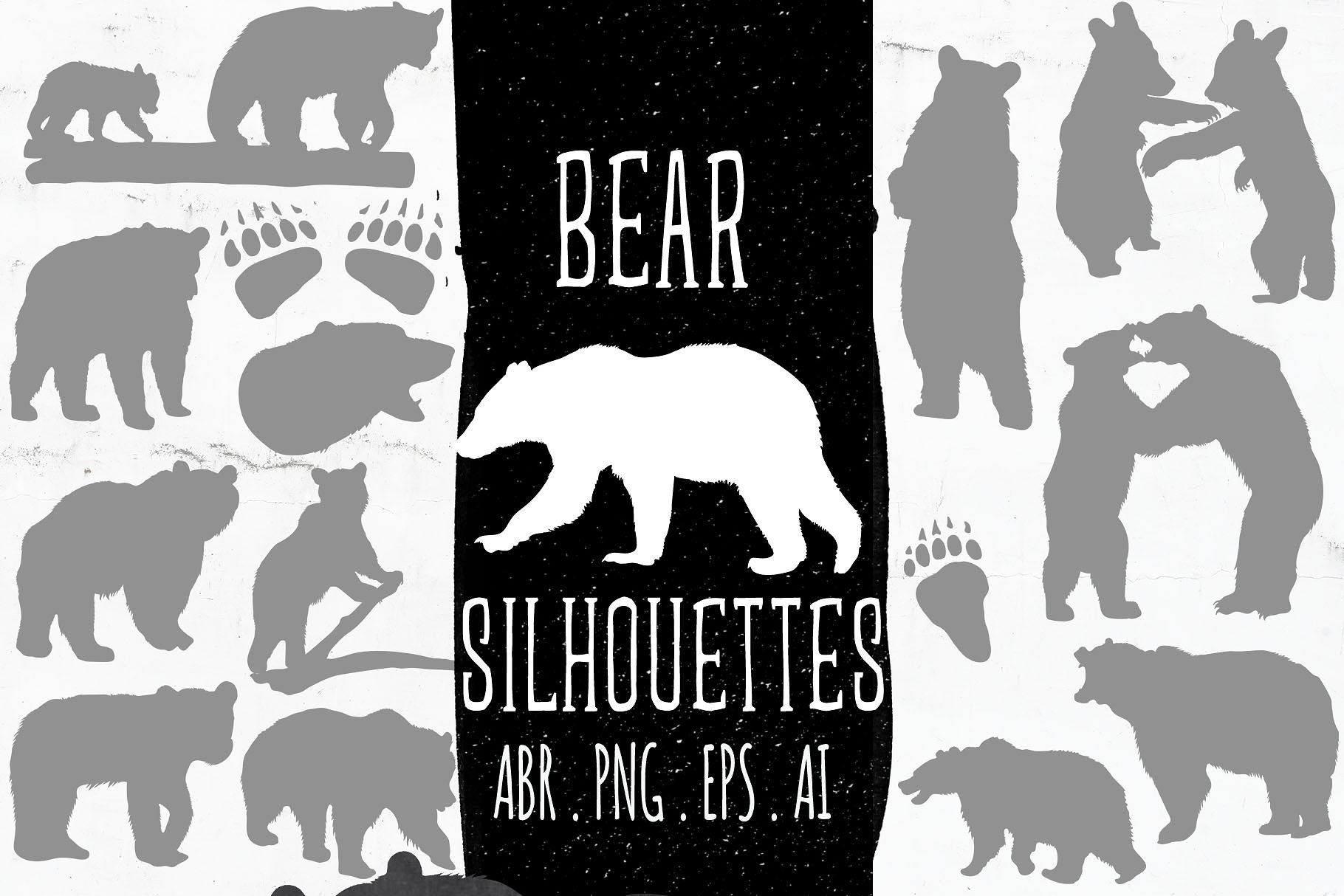 熊BB&妈妈轮廓矢量图形&PS笔刷 Baby & Mama Bear Silhouettes插图(3)