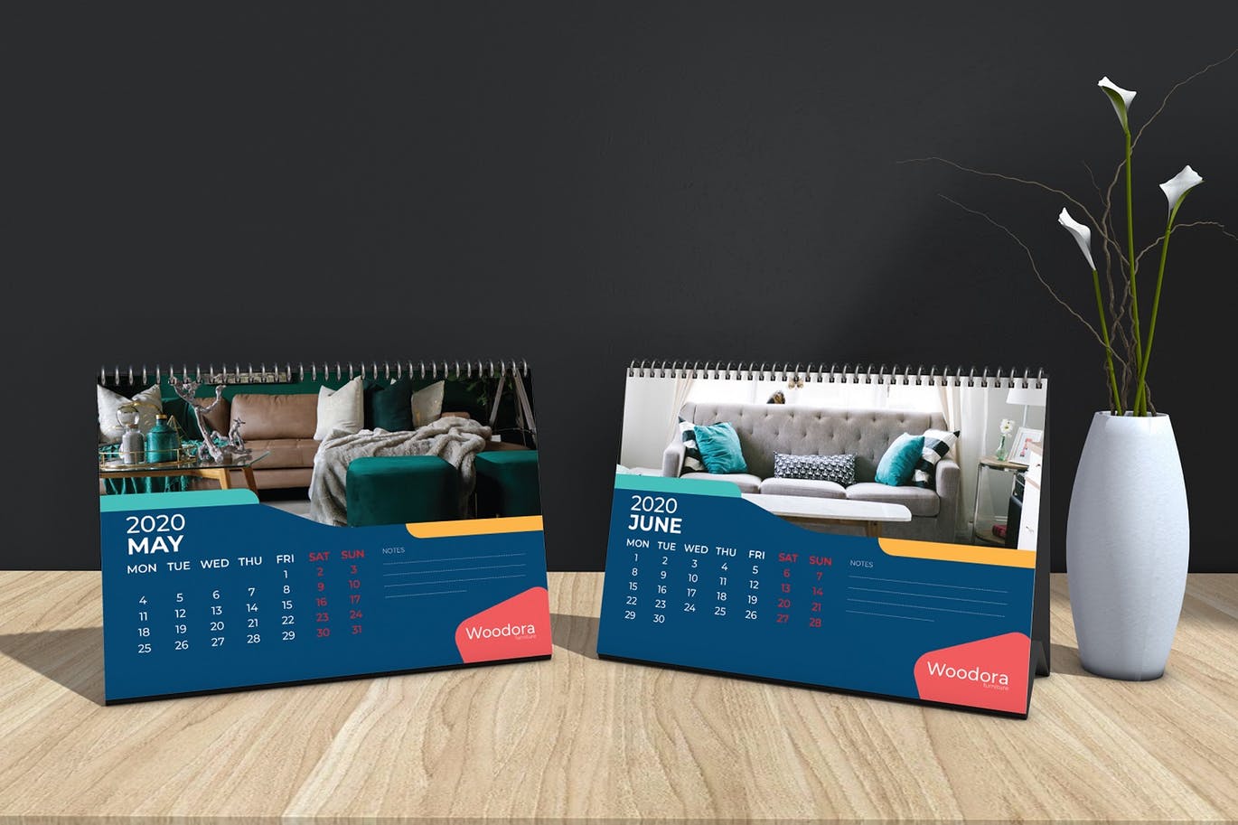 家具品牌定制2020年活页台历设计模板 Woodora Furniture Table Calendar 2020插图(3)