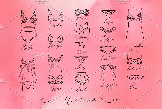 女性内衣文胸素描风格图标 Set Underwear Icons插图(2)