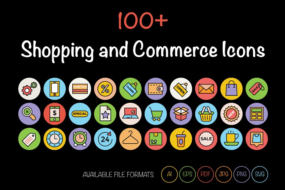 100+购物&社区主题图标素材 100+ Shopping and Commerce Icons插图