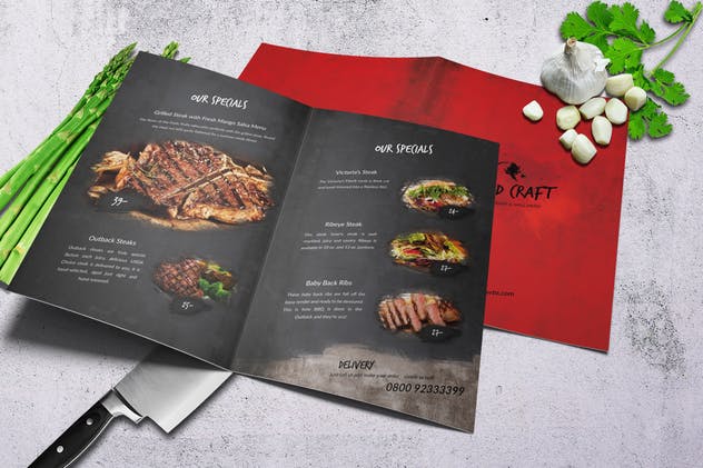 高档餐厅双折页菜单设计PSD模板 Craft Food Bifold Menu – A4 & US Letter.插图(1)