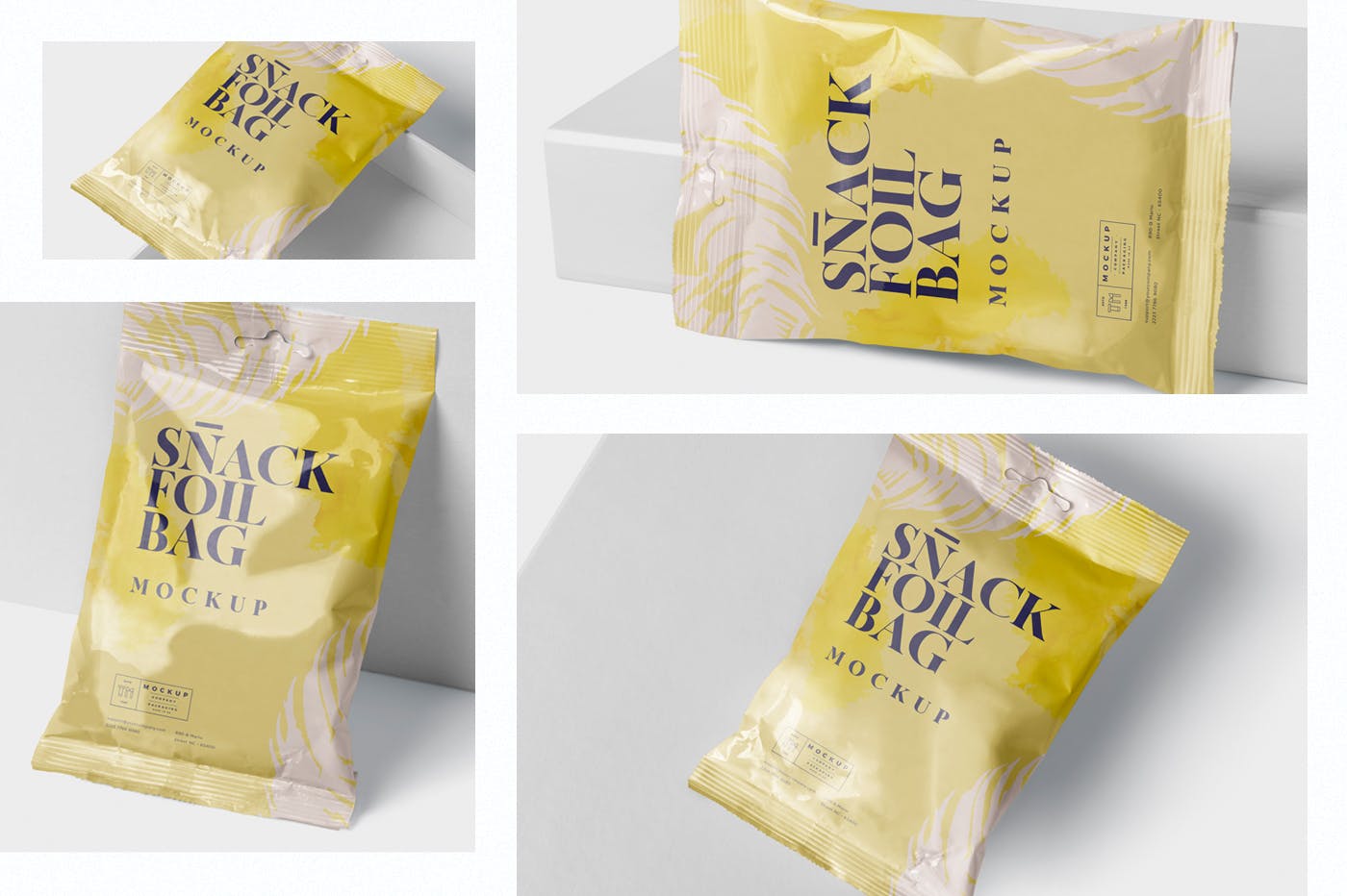 小吃零食铝箔包装袋设计样机模板 Snack Foil Bag Mockup – Slim Size插图(1)
