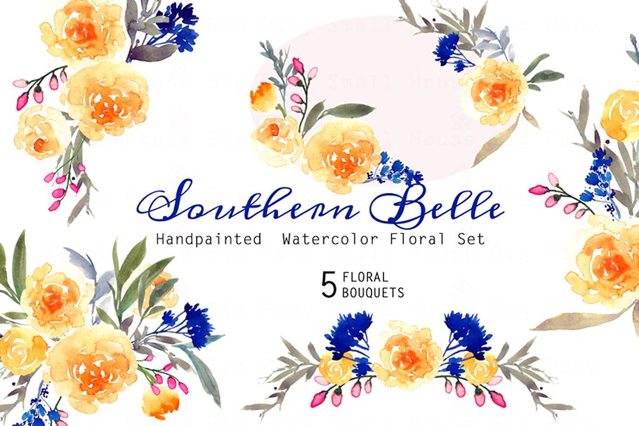 水彩手绘江南彩色花卉插画 Southern Belle – Watercolor Floral S插图(3)