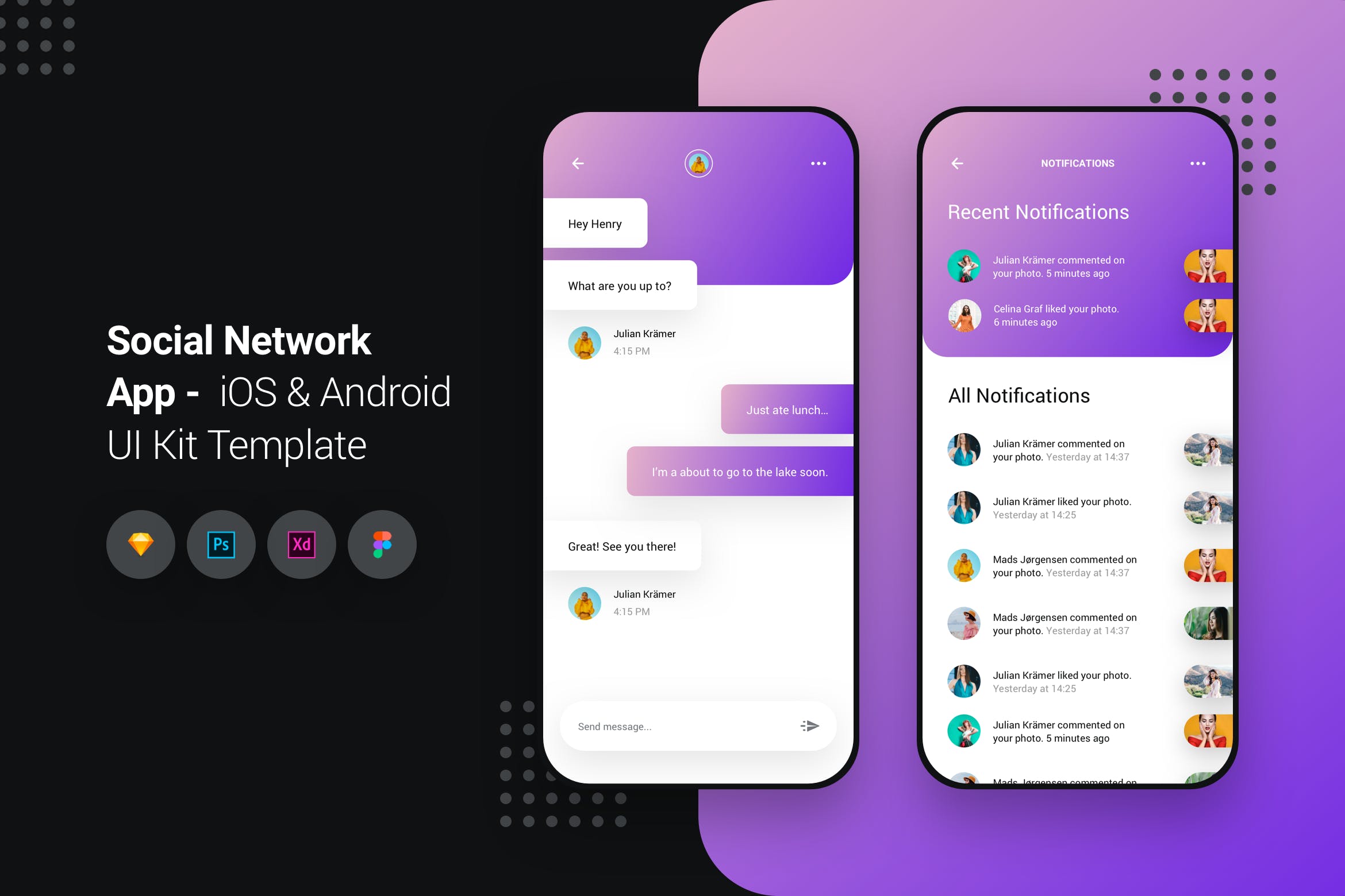 iOS&Android手机社交平台APP应用UI套件模板 Social Network App iOS & Android UI Kit Template插图