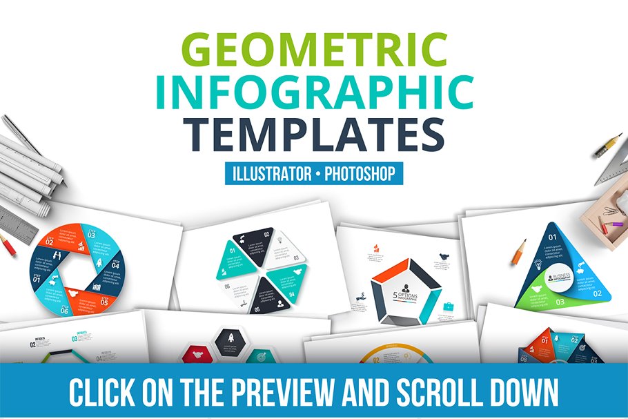 几何图形信息图表模板 Geometric infographic templates插图(2)