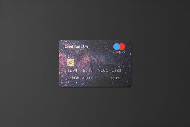 压花信用卡样机模板 85×55 Landscape Credit Card Mockup插图(1)
