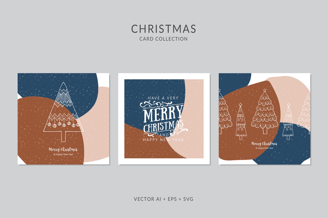 创意三色设计风格诞节贺卡矢量设计模板集v1 Christmas Greeting Card Vector Set插图
