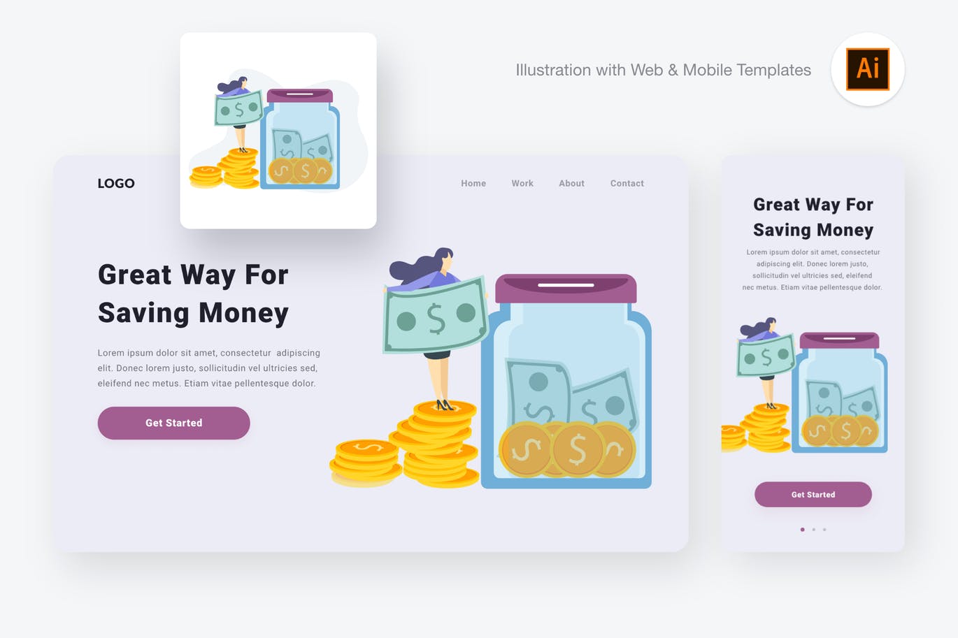 网站设计项目开源节流概念插画[AI&SVG] Saving money illustration (Illustrator & SVG)插图